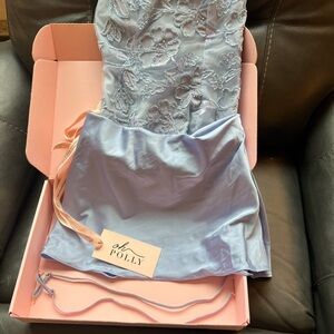 Oh Polly Light Blue Floral Lace Mini Dress